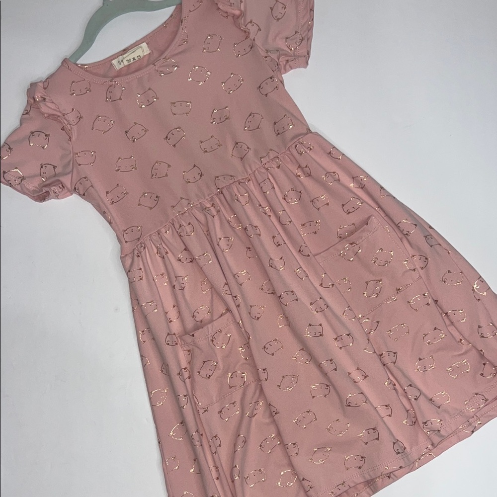 Adorable Pink Kids Dress with Gold Accents - Picture 1 of 7